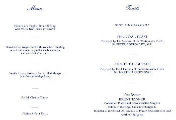 Ladies Night menu at the House Of Commons, June 7th 2013